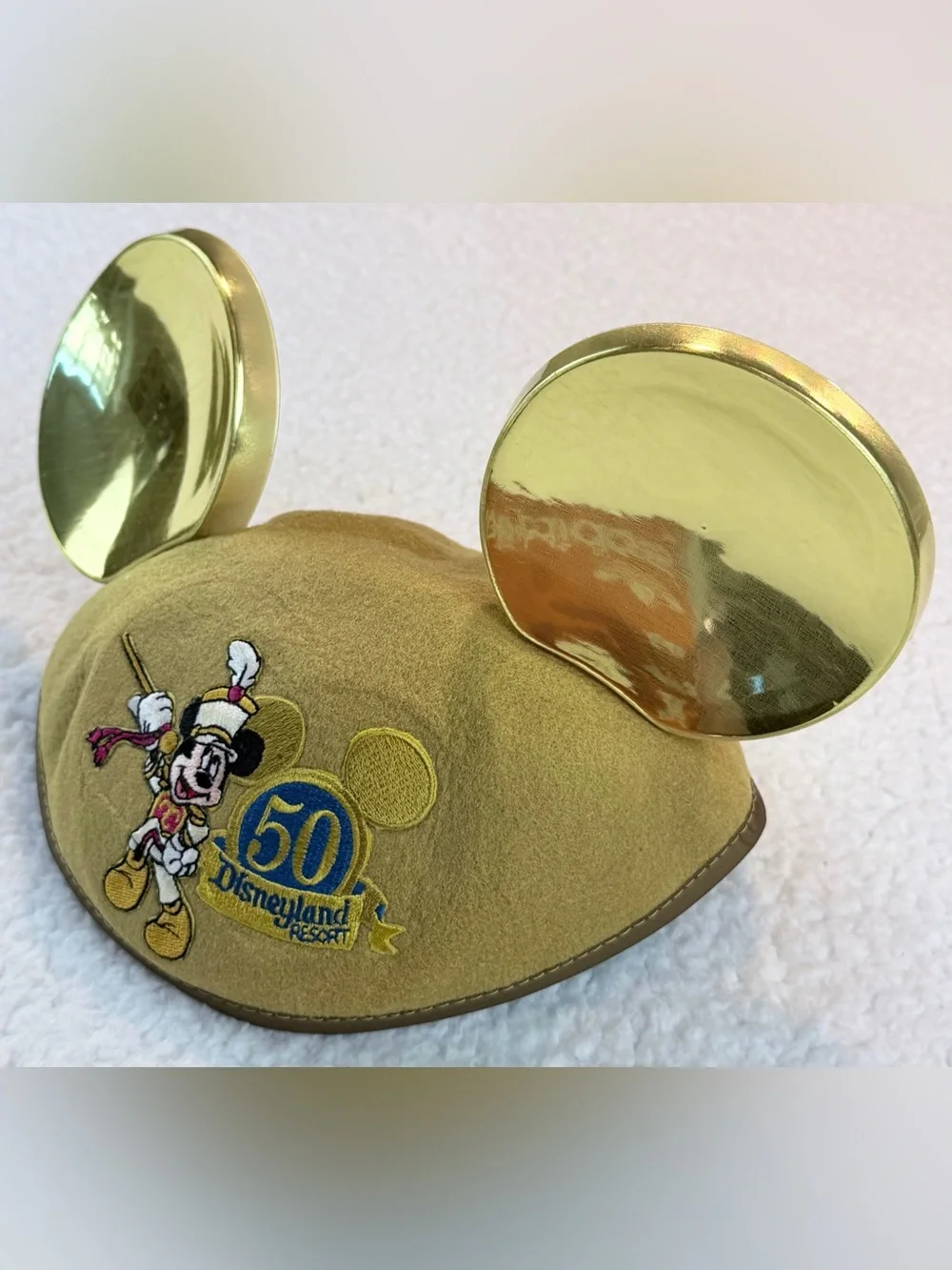 (VTG) DISNEY • Kids Gold Disneyland Resort 50th Anniversary Mickey Ears Hat, OS
